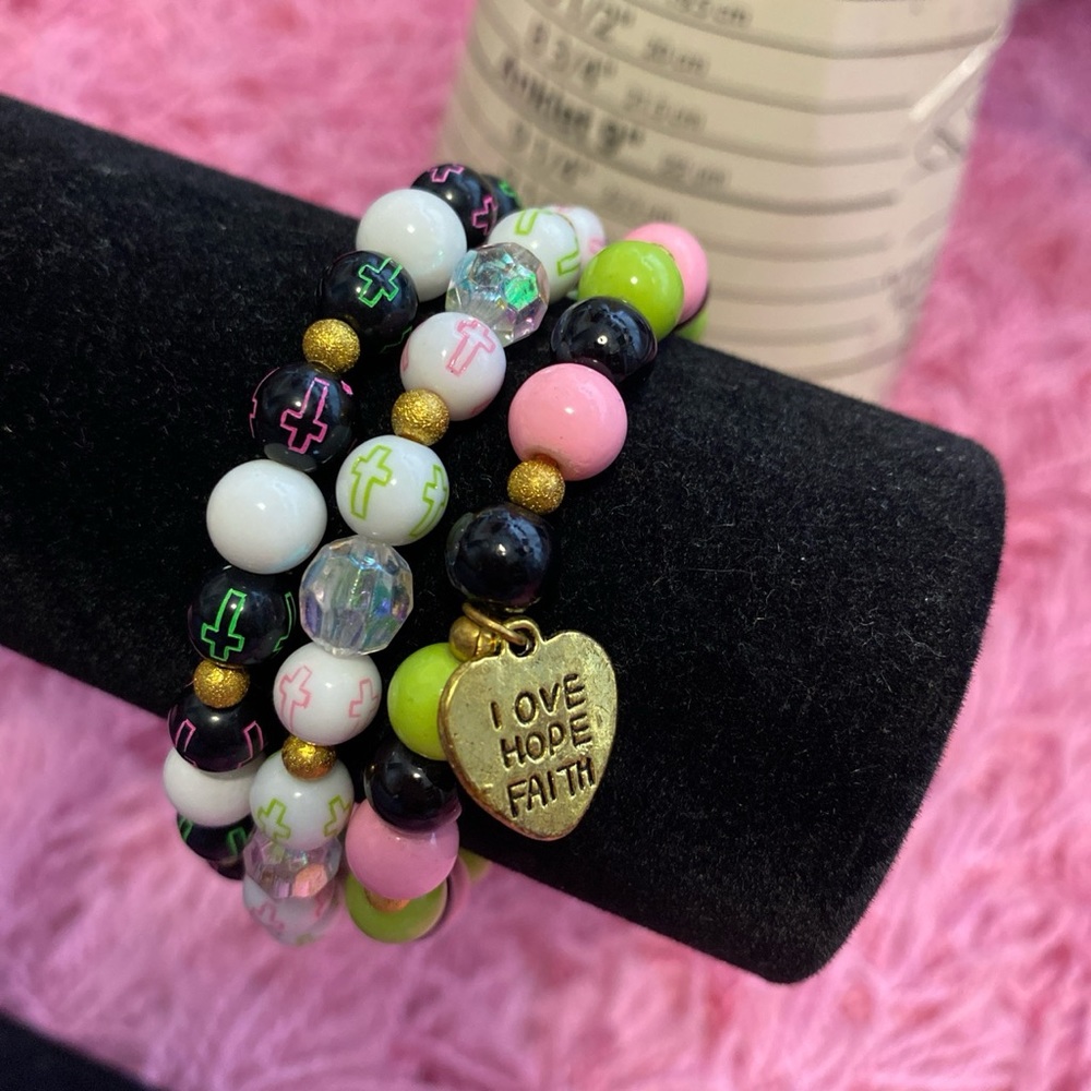 Pink and Green Handmade Stretch Bracelets